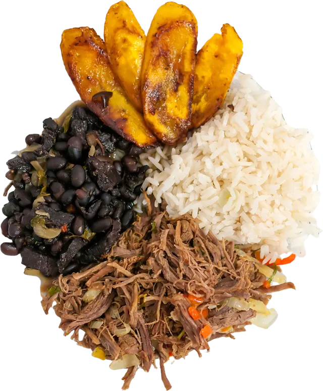 Pabellón: rice, black beans, shredded beef and fried plantains
