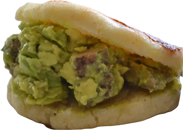 The Curvy Queen (Reina Pepiada) arepa stuffed with chicken and avocado salad